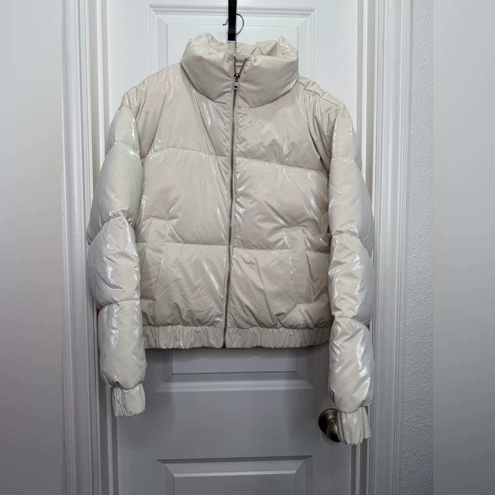 ABERCROMBIE & FITCH Ultra Mini Puffer White Cream Puffer Jacket Sz Lg
